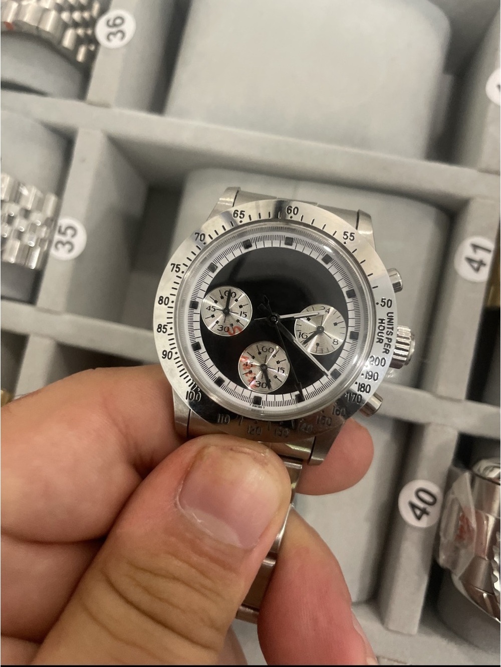 Stainless Steel Men's Chronograph Watch - Black Dial 36 mm stock 335